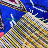 Handmade blue Moroccan rug, decorated, 250cm x 150cm