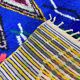 Handmade blue Moroccan rug, decorated, 250cm x 150cm