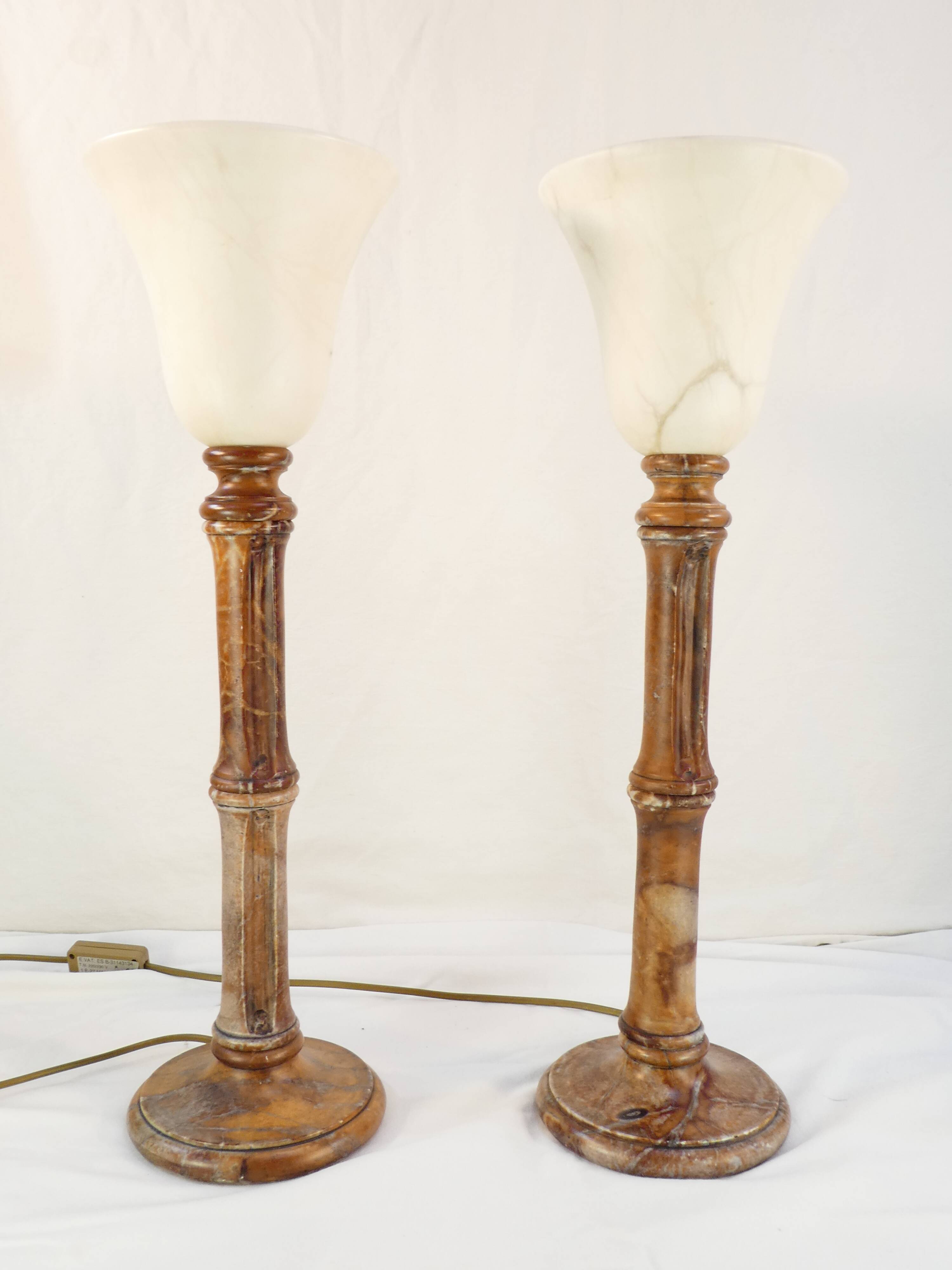 Pair of vintage lamps in natural stone and alabaster, PEGASAM style