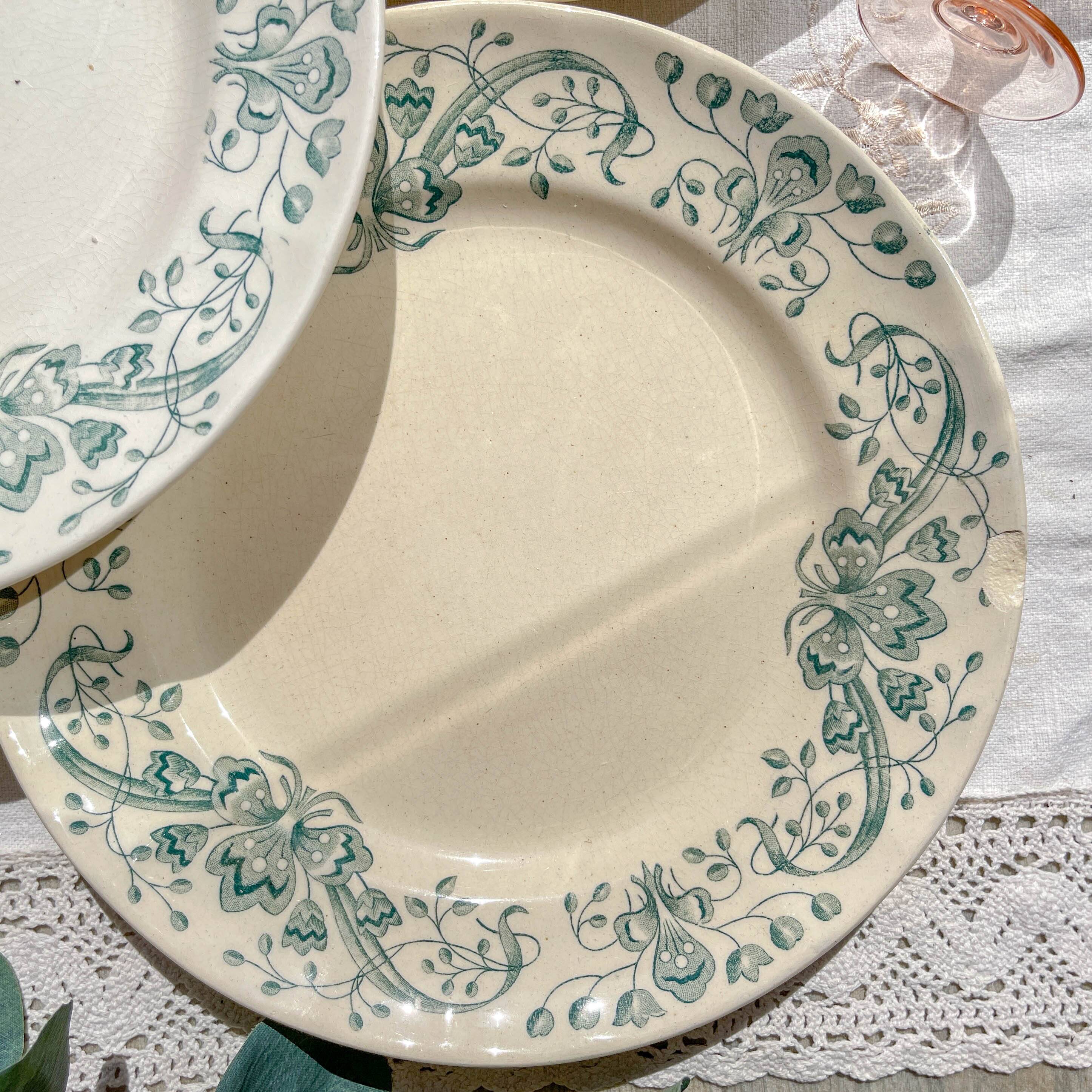 Set of 8 Antique Flat Plates "Figuig" Iron Earth – Longchamp 19th Century