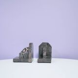 vintage Art Deco set of pink grey marble book stands
