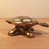 Brass and mother-of-pearl turtle jewelry box
