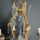 Louis XV style bronze chandelier with crystals and 6 lights