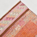 Soft Orange & Pink Star Pattern Handmade Wool Runner Rug, 99x338 Cm