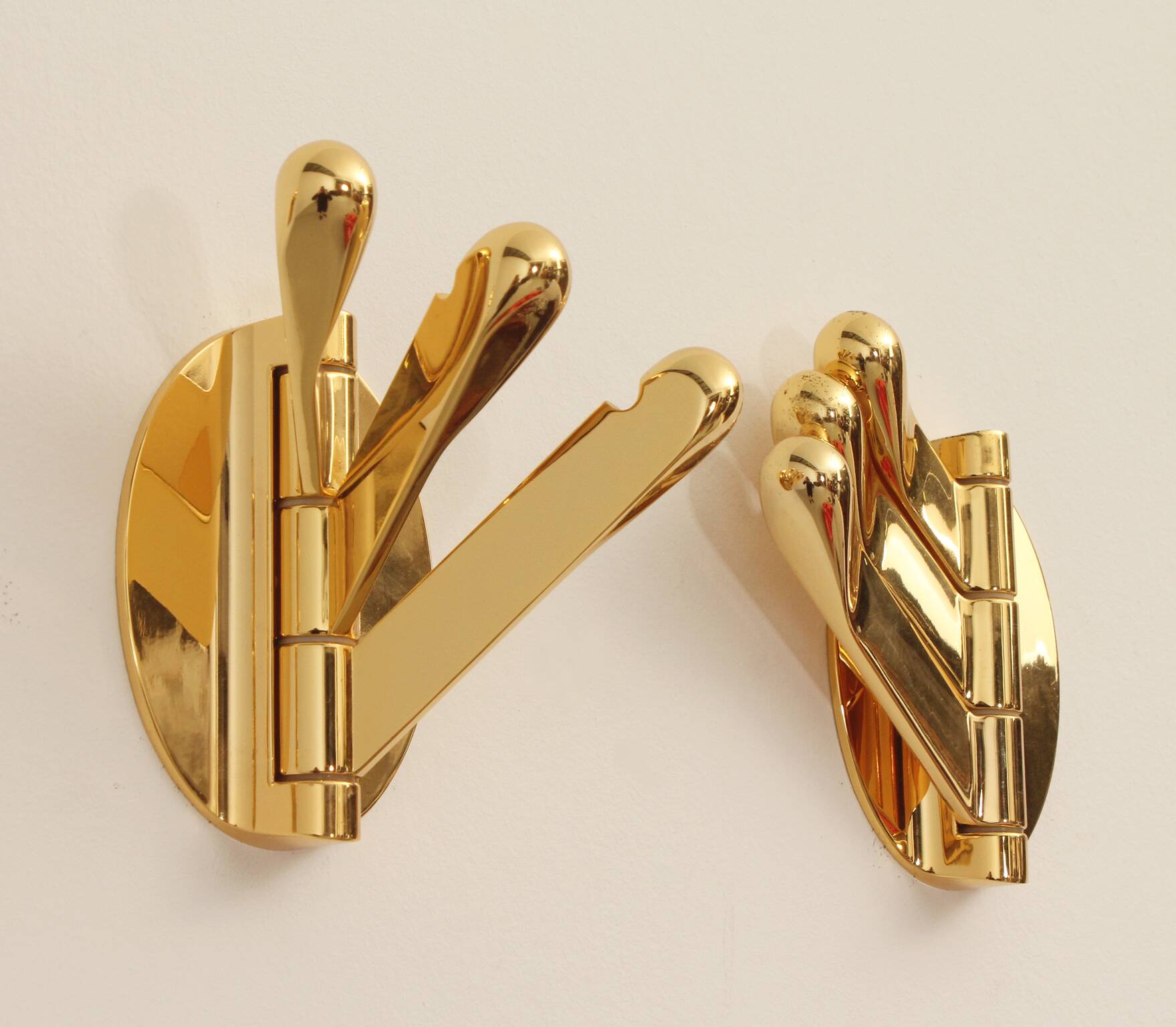 Triple foldable wall coat rack in brass, Spain, 1970s.