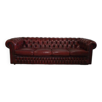 Canapé chesterfield cuir bordeaux quatre places