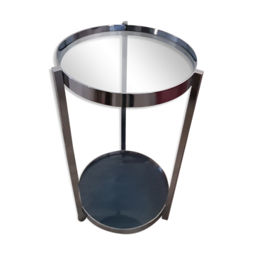 Table italienne rétro 70's chrome et verre bleu