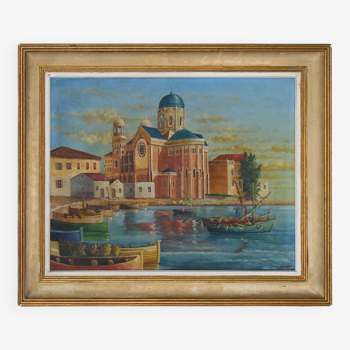 G. ECKERT Oil on canvas "Basilica of Notre-Dame-de-la-Victoire de Saint-Raphaël"