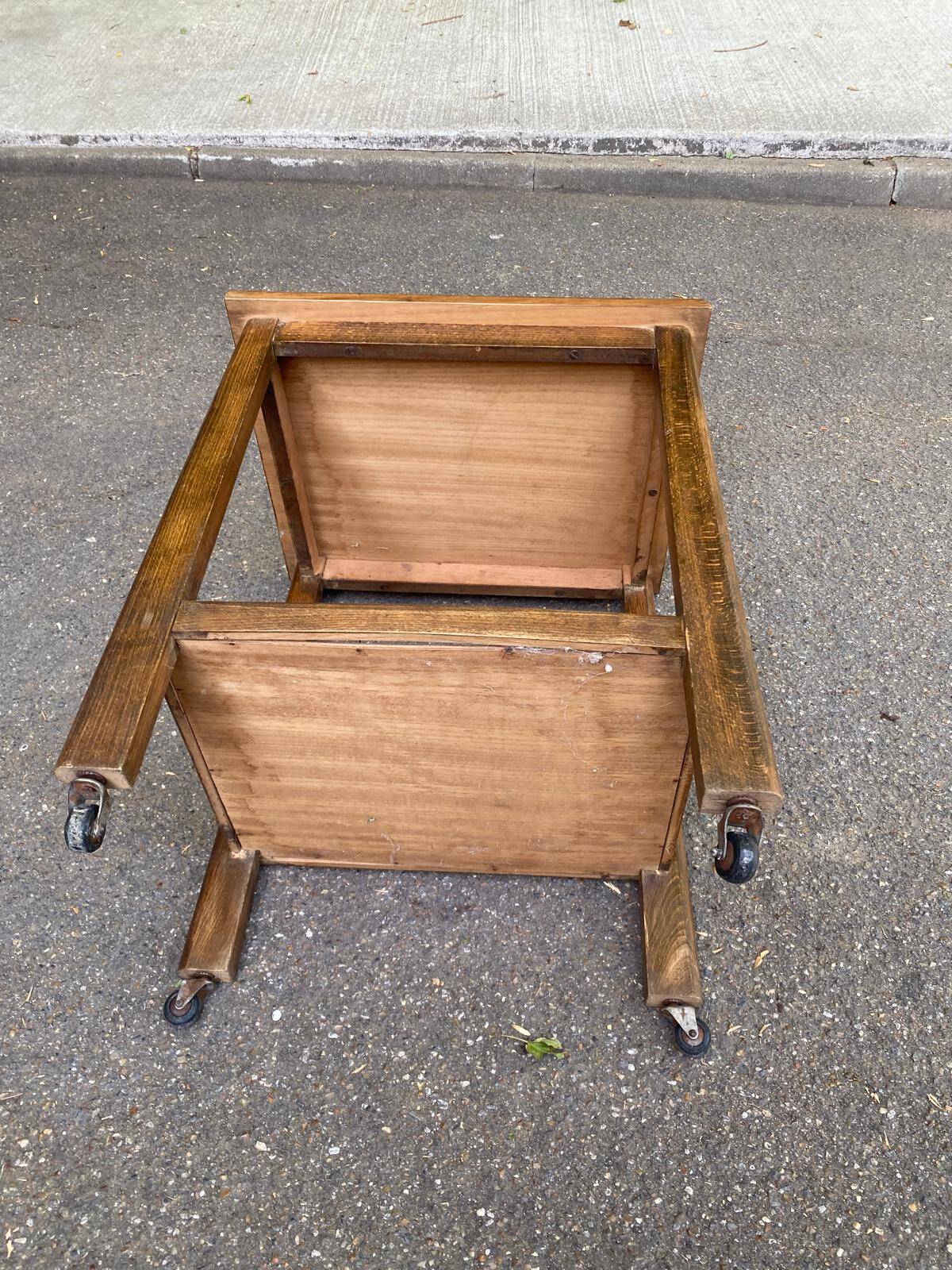 Vintage bar side table with wheels, Art Deco walnut, 1960.