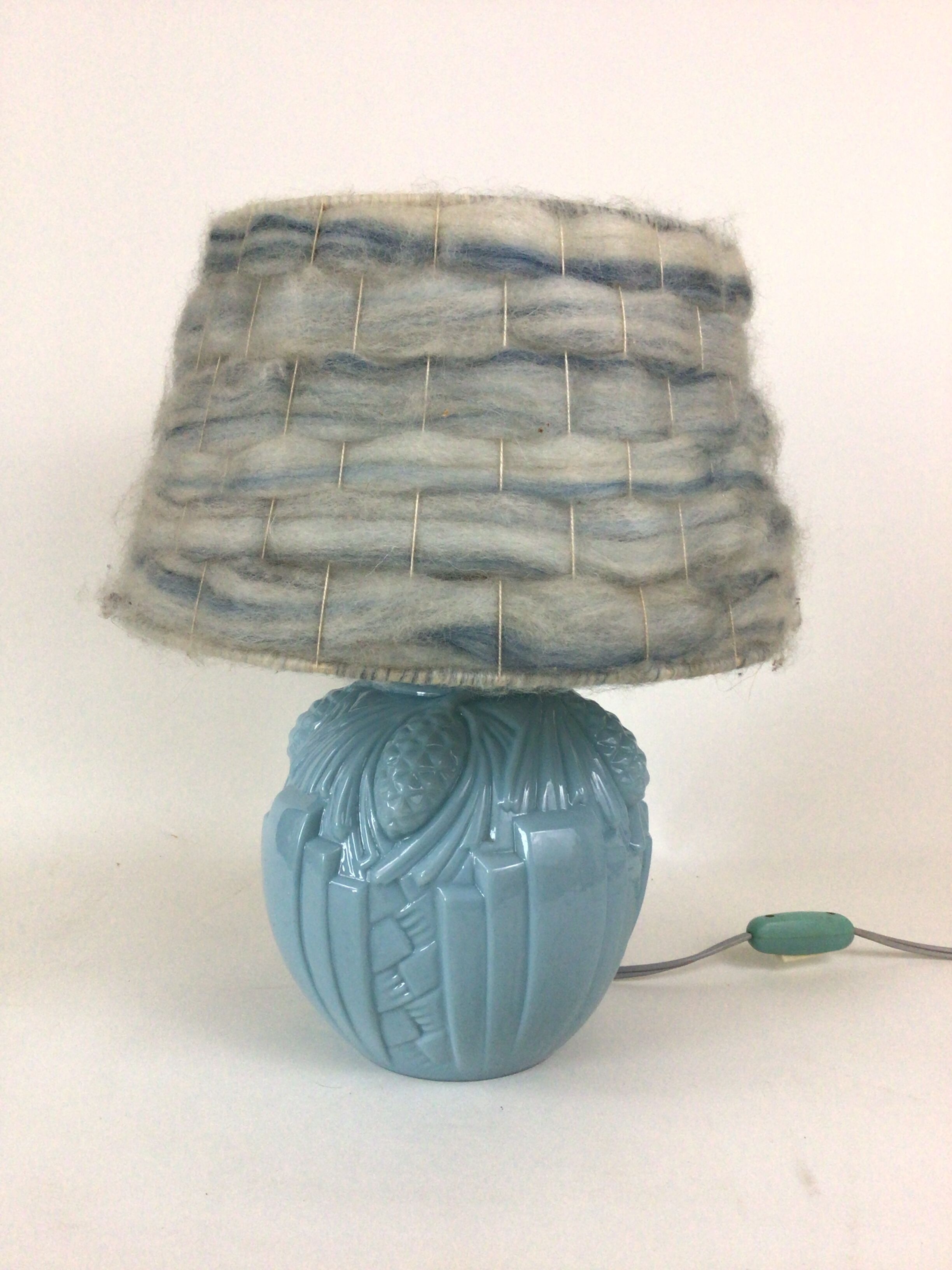 Art Deco blue opaline lamp