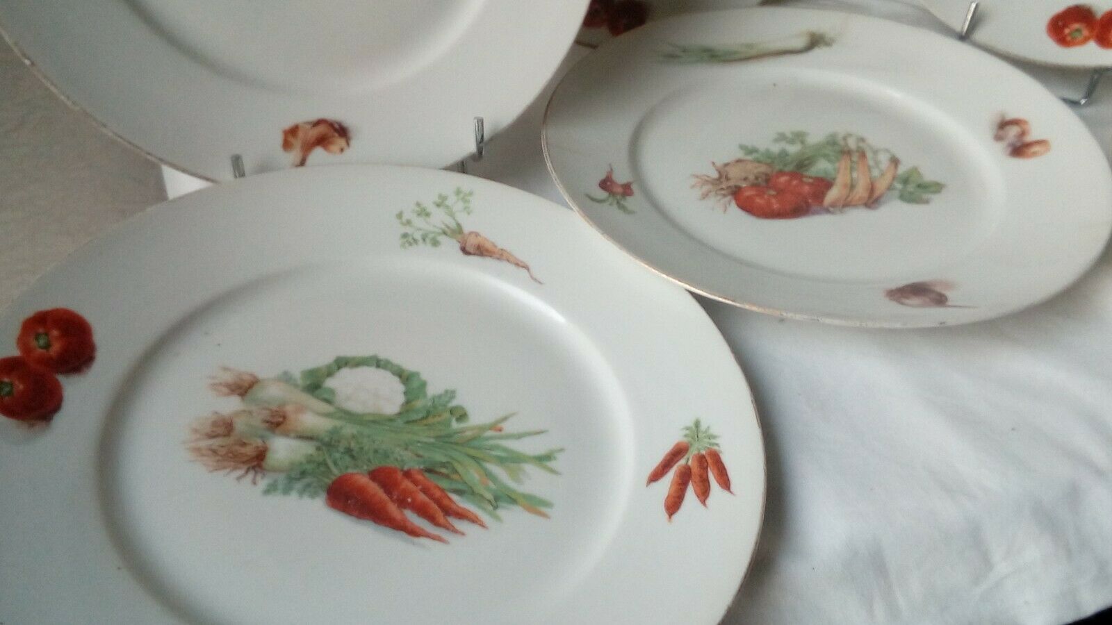 6 FLAT PORCELAIN PLATES THICK DECOR VEGETABLES 4 SEASONS