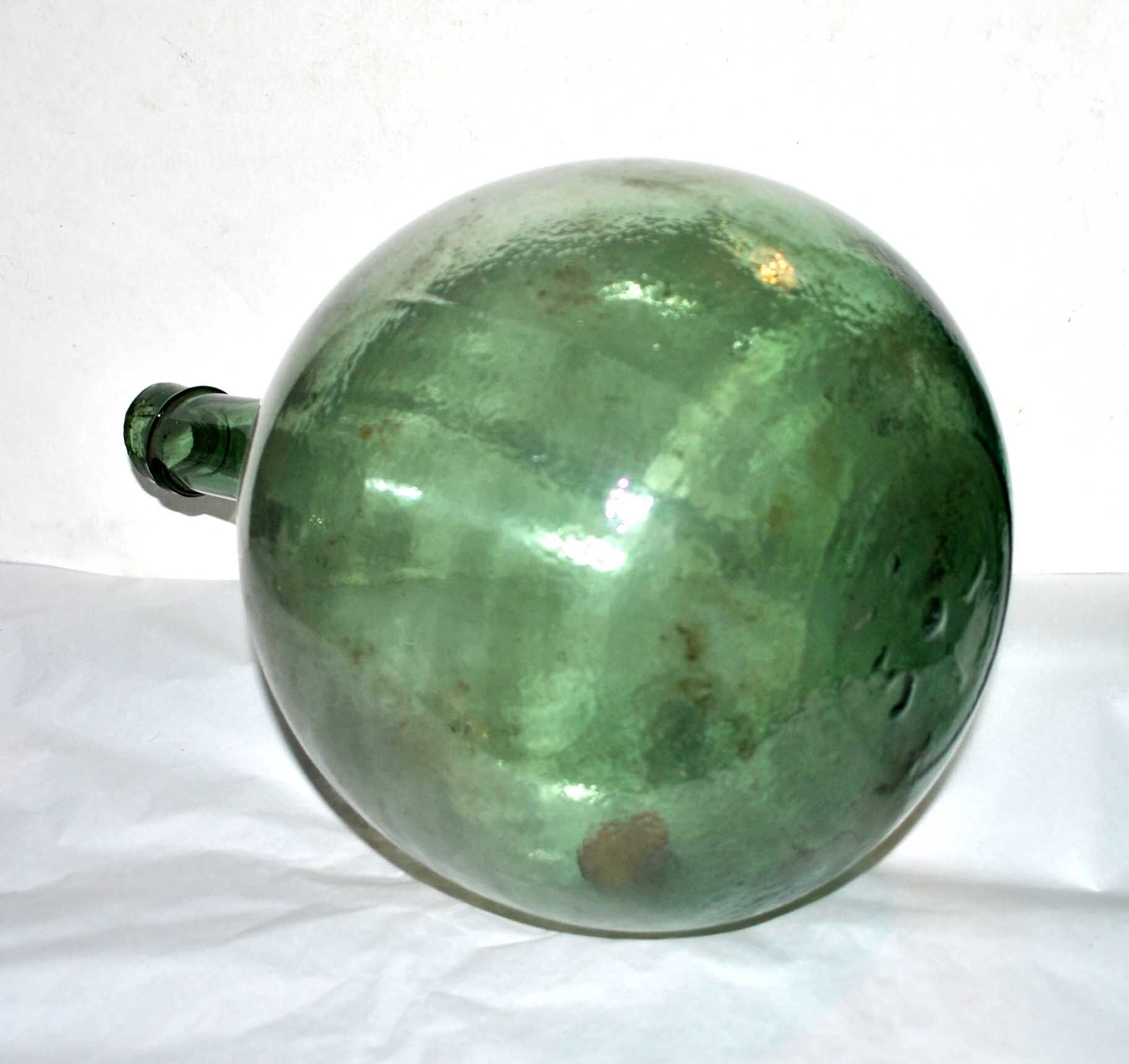 Old demijohn canister in blown green glass - Bottle all round 5L