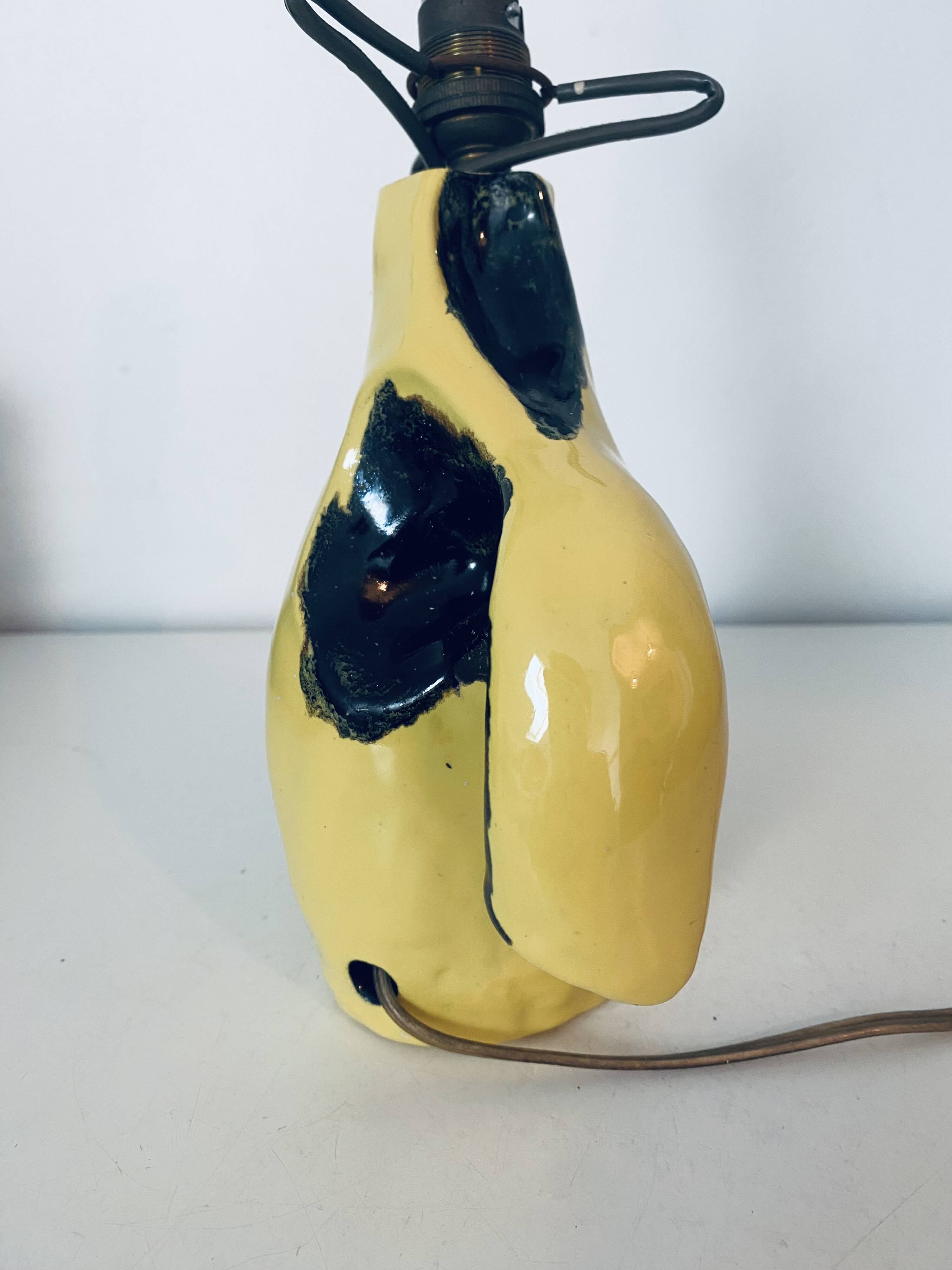 Vintage Yellow & Black Ceramic Lamp Base Modernist 50s/60s Free Form