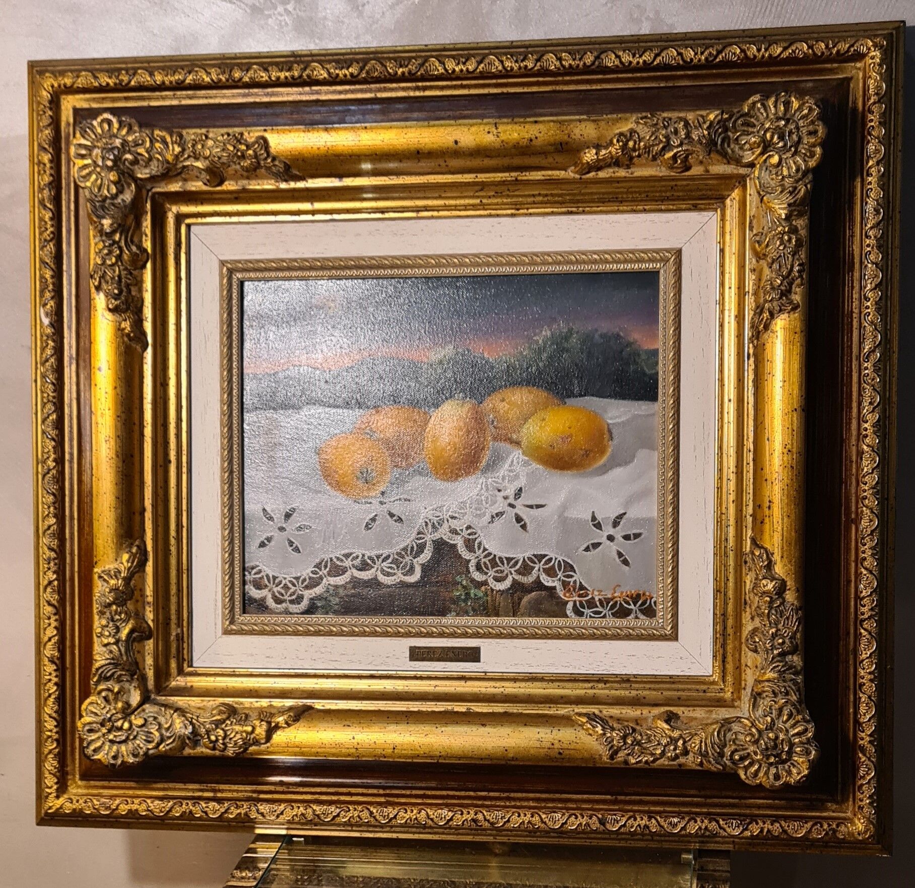 Painting by Perez Enero signed Still Lifes, H49x55 Superb framing very rare, because to paint