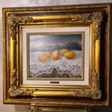 Painting by Perez Enero signed Still Lifes, H49x55 Superb framing very rare, because to paint