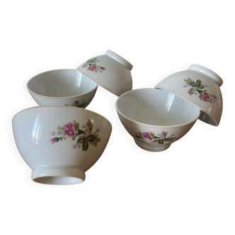 Lot de 5 grands bols en porcelaine vintage, décor bouquet de fleurs