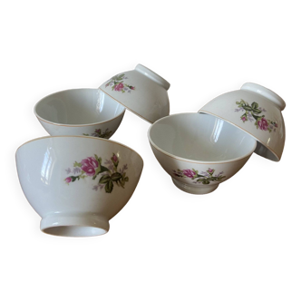 Set of 5 large vintage porcelain bowls, bouquet of flowers decor