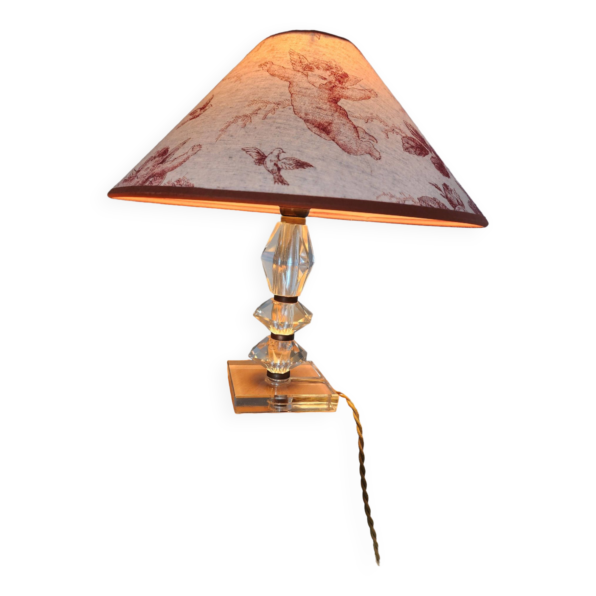 “Vintage” glass bedside lamp and its lampshade