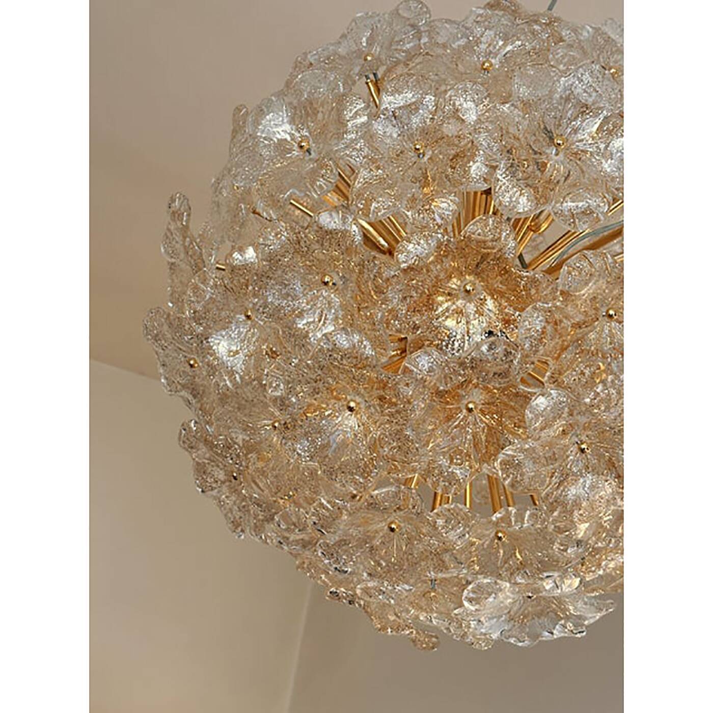 Transparent and Gold Lotus Glass Sputnik Chandelier