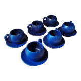 Set of 6 dark blue cups and saucers Charles Voltz Vallauris