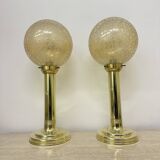 Set of 2 large globe table lamp glass and brass