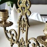 Altar candlestick with 2 branches, napoleon iii style, bronze patina old gold