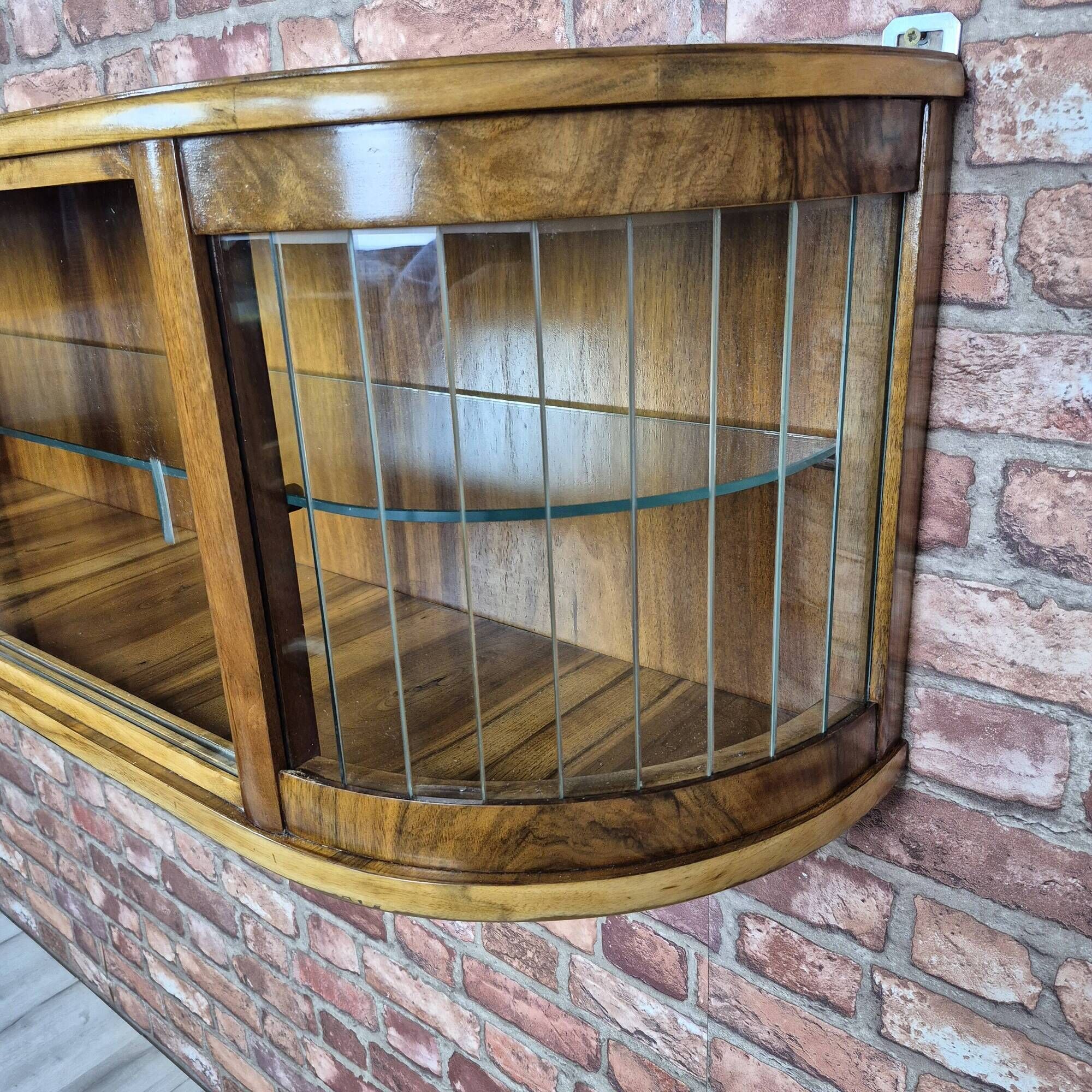 Upcycled Art Deco Walnut Wall Cabinet with Slatted Glass Corners - 1930s