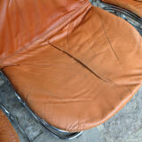 Series of 4 chairs Sabrina design Gastone Rinaldi for Rima, tawny leather, 1970