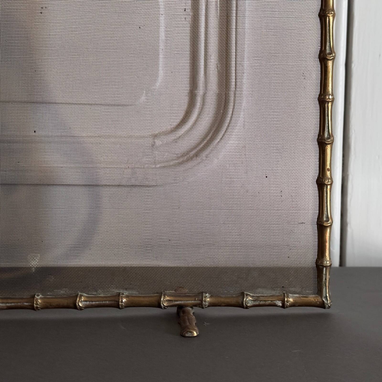 Gilt bronze fire screen with bamboo decoration, mid-20th century