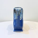 Large alpho fat lava art deco pitcher with blue ceramic handles 1930