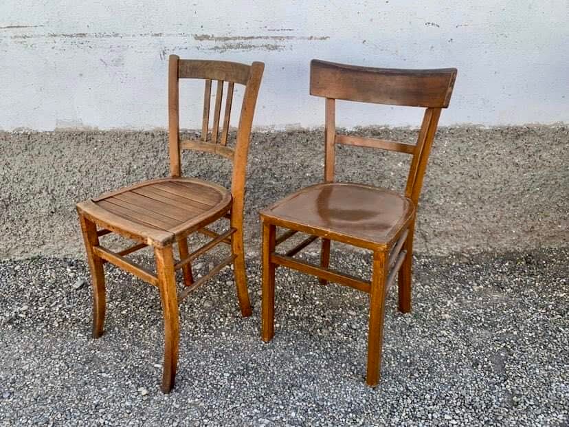 Set of 13 old art deco bistro chairs from the 1930s in light wood