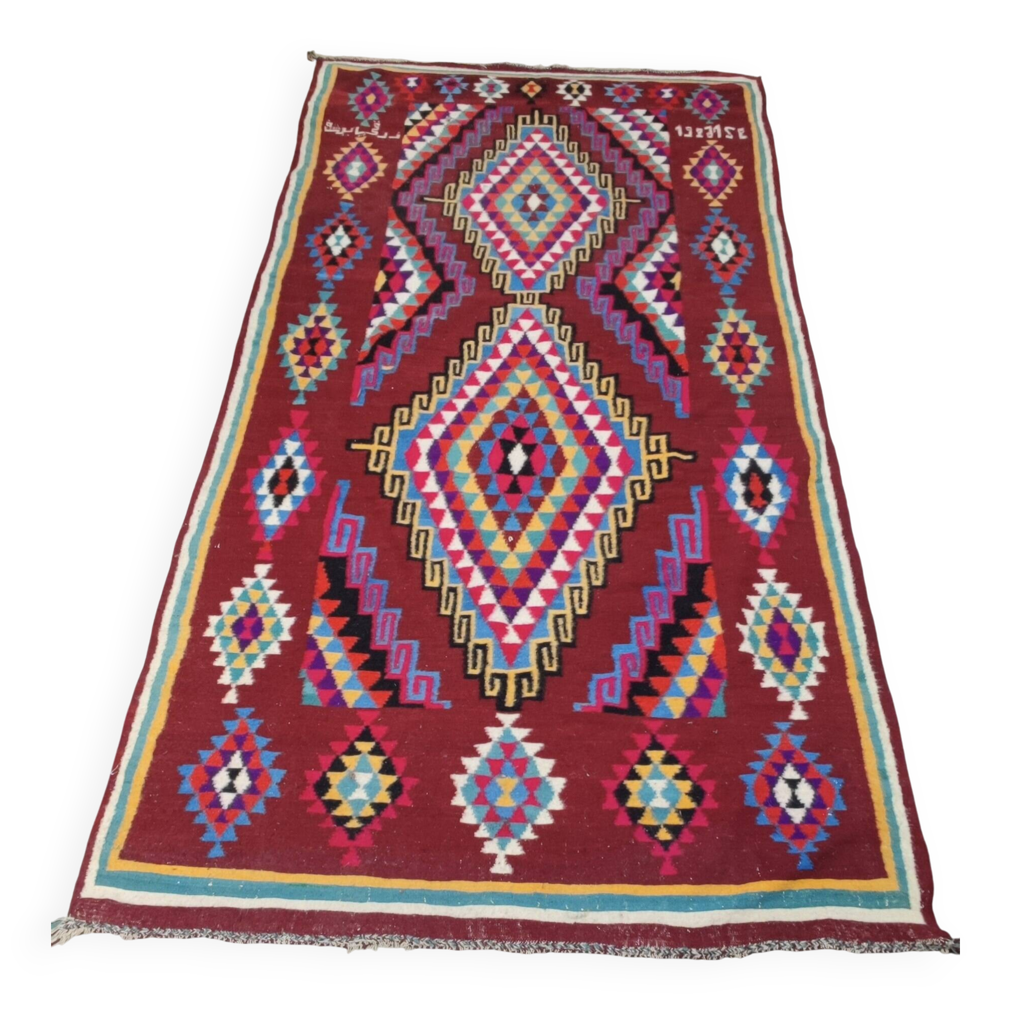 Double-sided Berber kilim rug hand-woven in natural wool