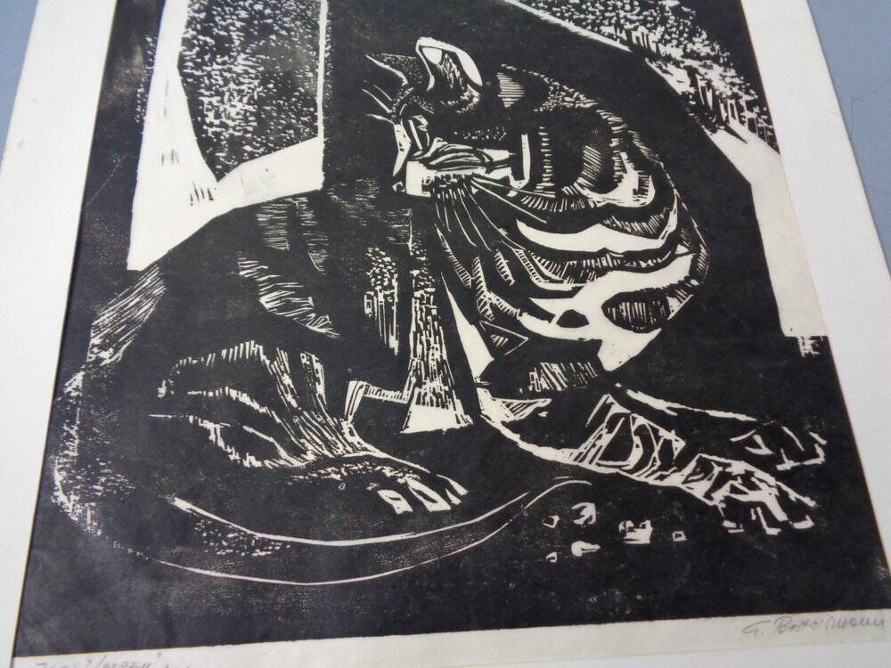 Gerhart Bettermann, 2 Cats, 1980s, Woodcut