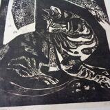 Gerhart Bettermann, 2 Cats, 1980s, Woodcut