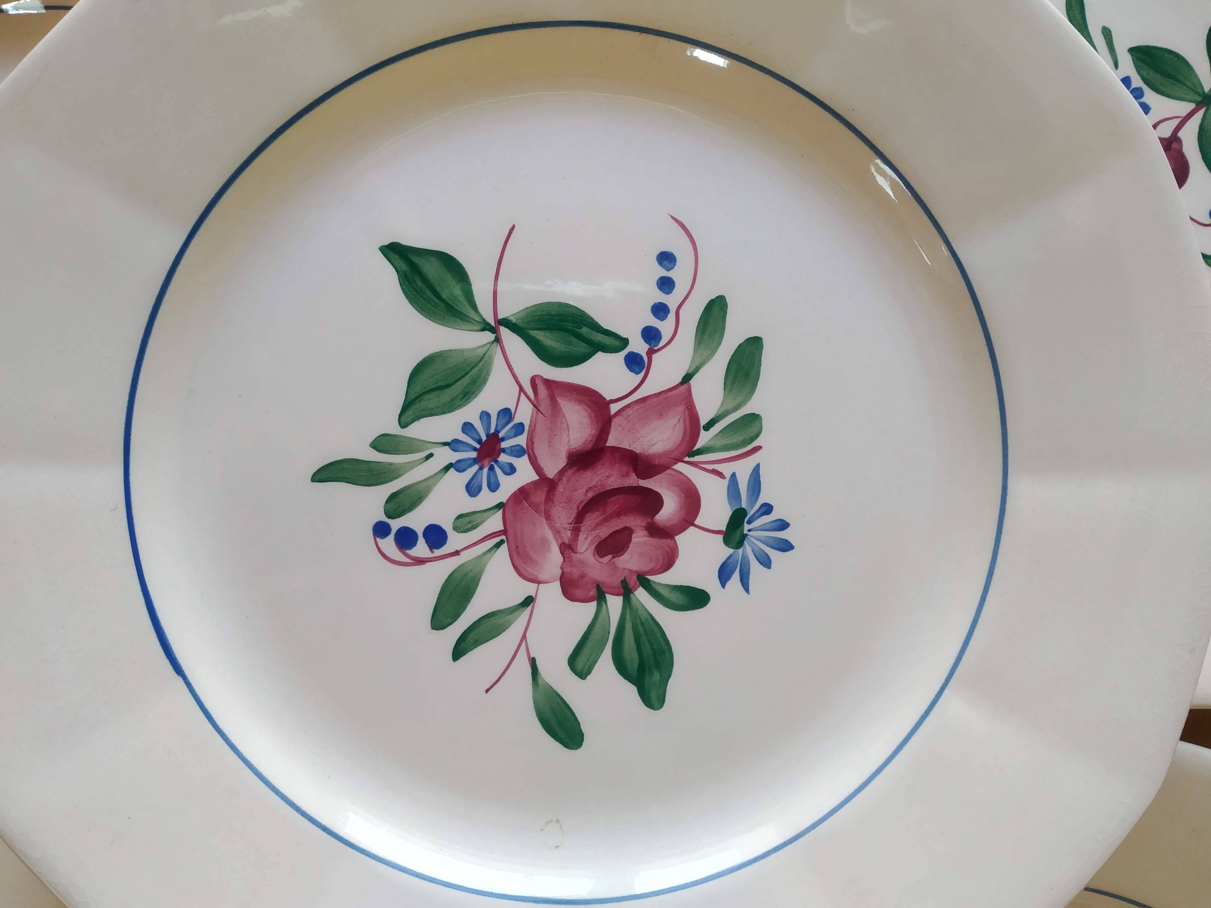 6 Digoin Hand-Painted Flower Plates