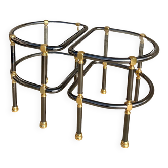 Glass, brass and metal tables. 60s-70s.