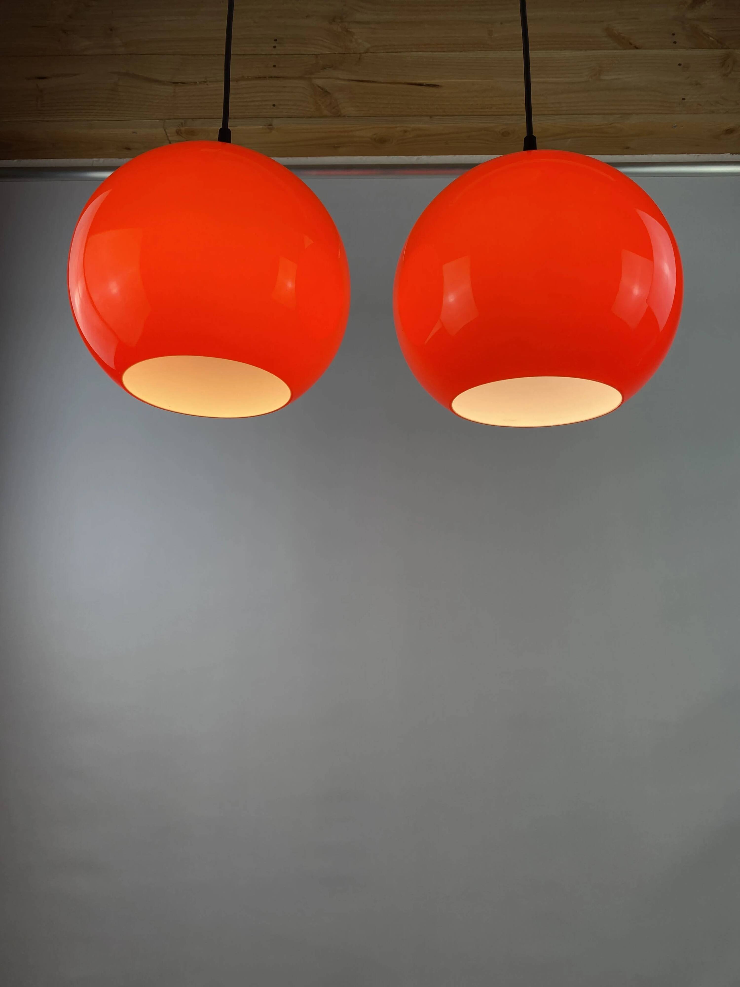 Pair of two cherry glass pendants by Peill & Putzler
