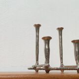 Brutalist sculptural cast aluminium candlestick Danish