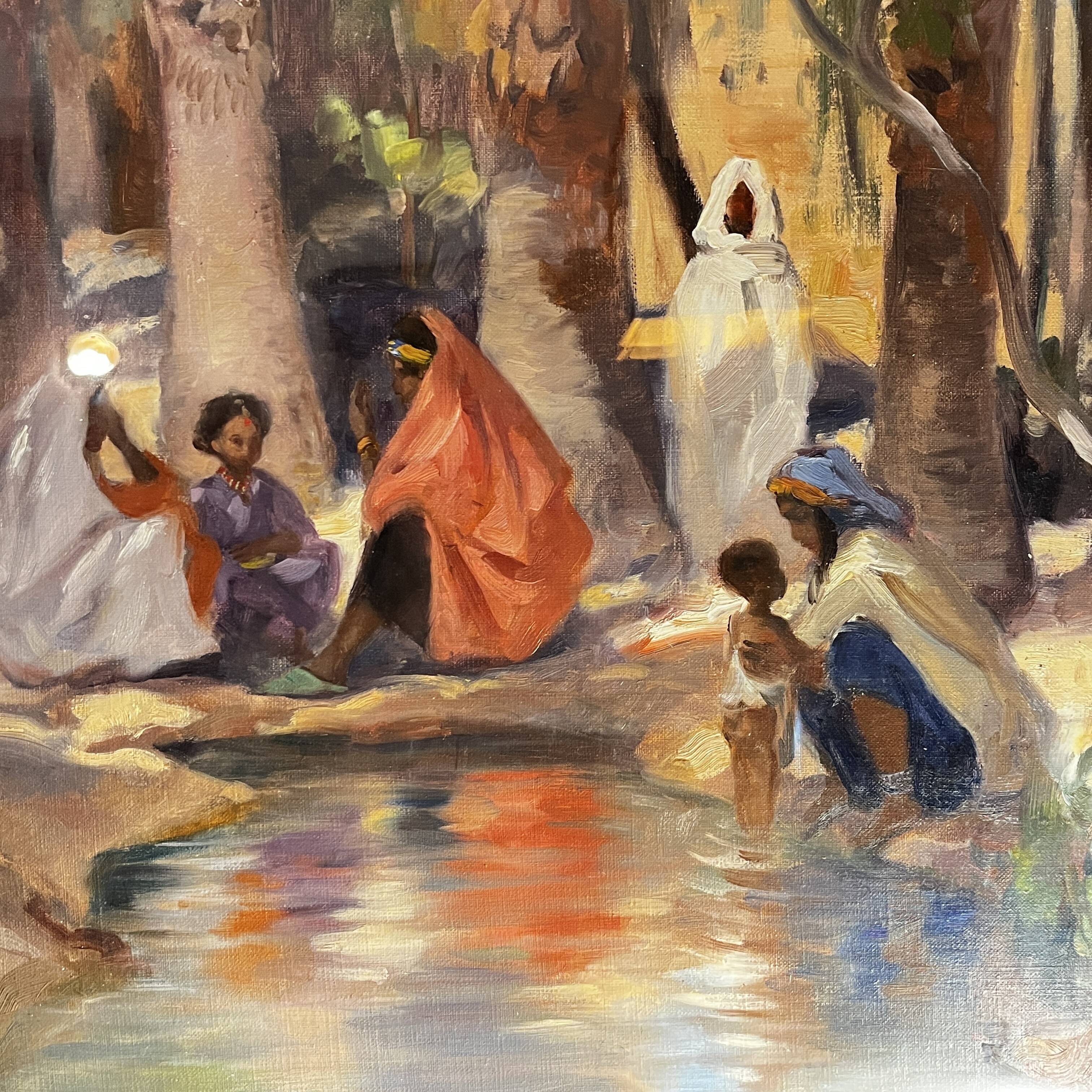 Orientalist impressionist painting, oil on canvas, ca 1940