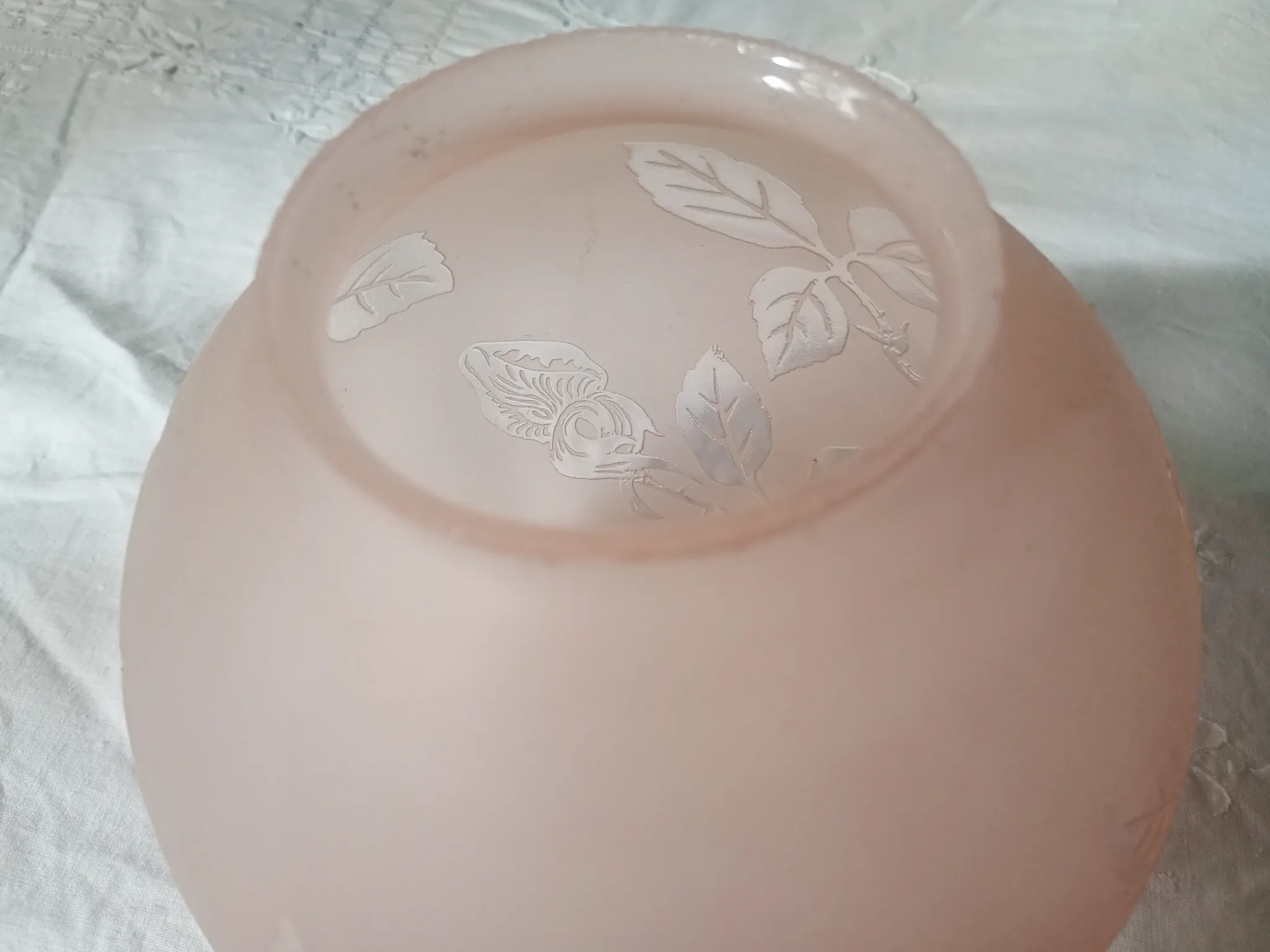 Sprat - frosted pink glass with pink flowers for chandelier lamp circa 1920