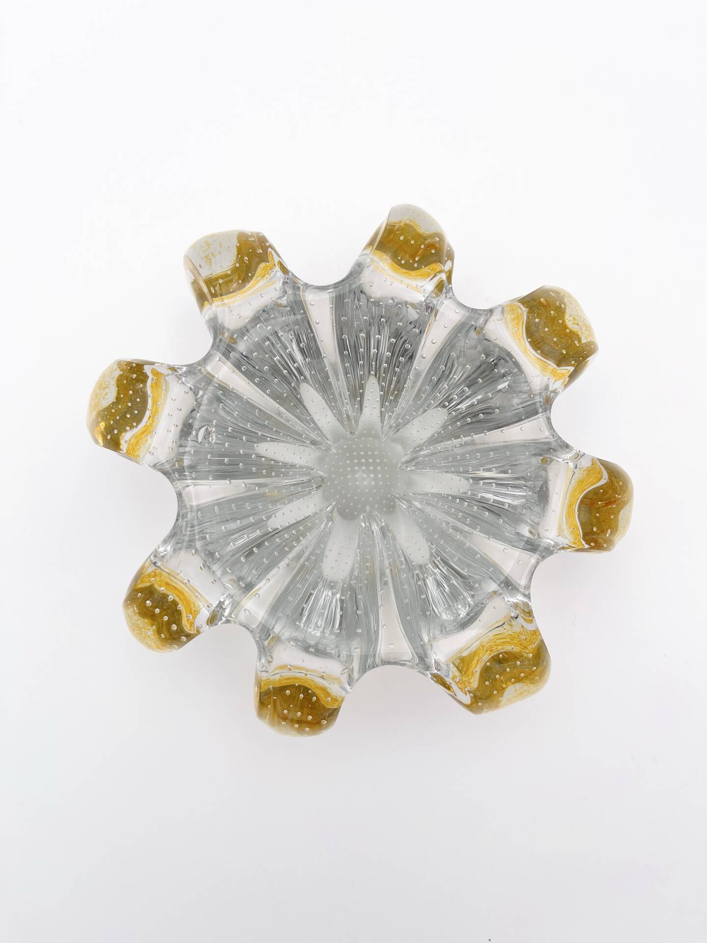 Murano Bowl Archimede Seguso Bullicante Crystal & Fritté Gold 1950