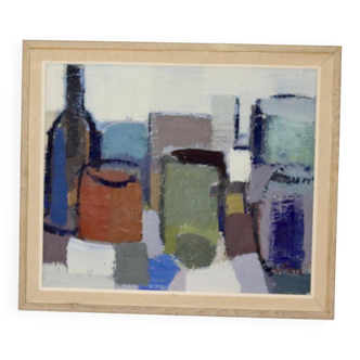 Mid-century original swedish oil on canvas "still life" by gösta falck