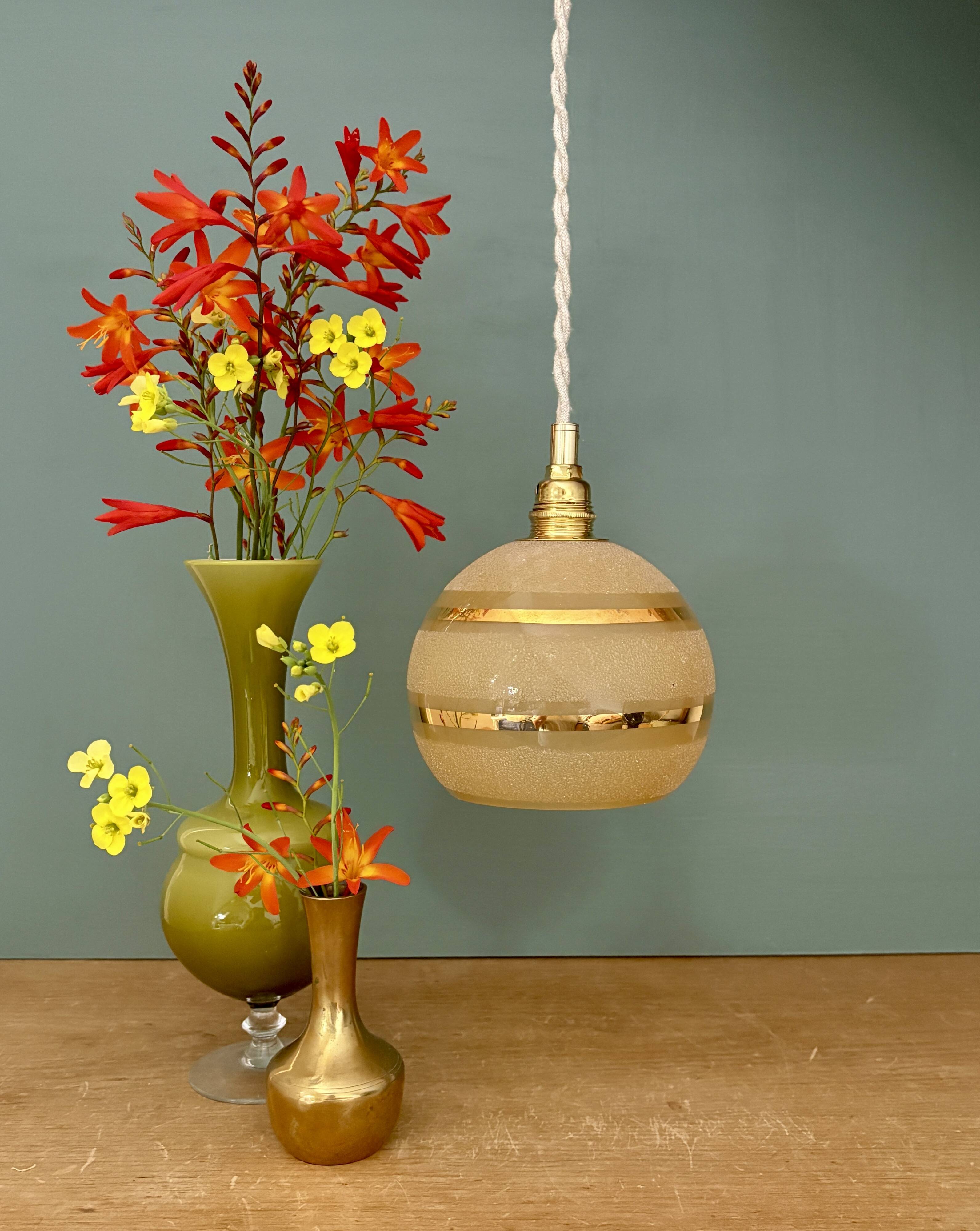 Vintage globe pendant light in yellow and gold granite glass