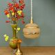 Vintage globe pendant light in yellow and gold granite glass