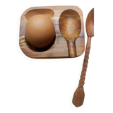 Wooden egg cup with spoon