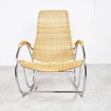 Vintage chrome and wicker rocking chair, 1970s