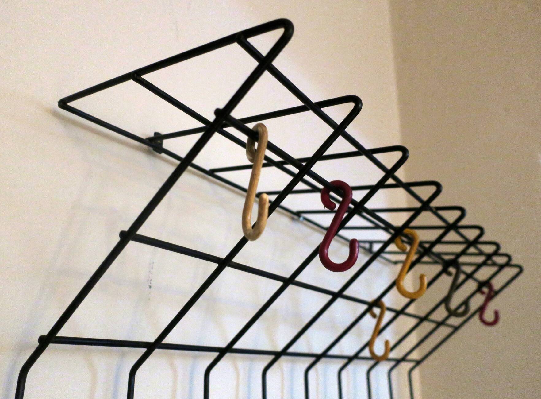 String metal wall mount coat, hat and umbrella rack, 1960s