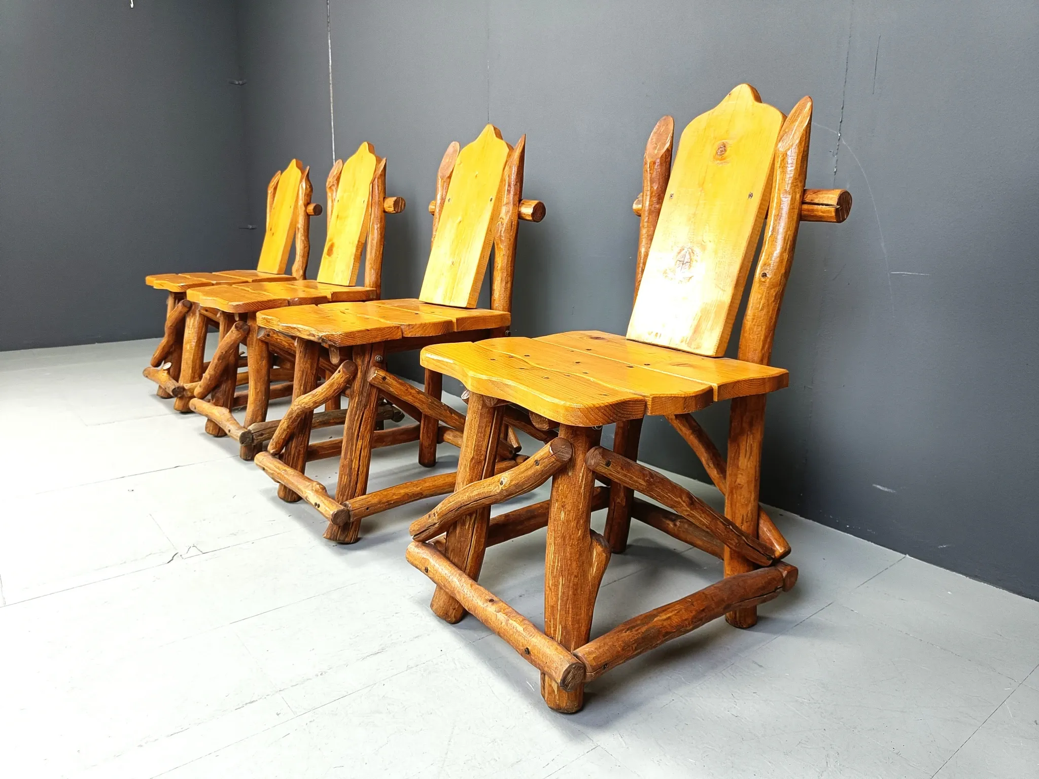 Vintage brutalist dining chairs, set of 4 - 1960s