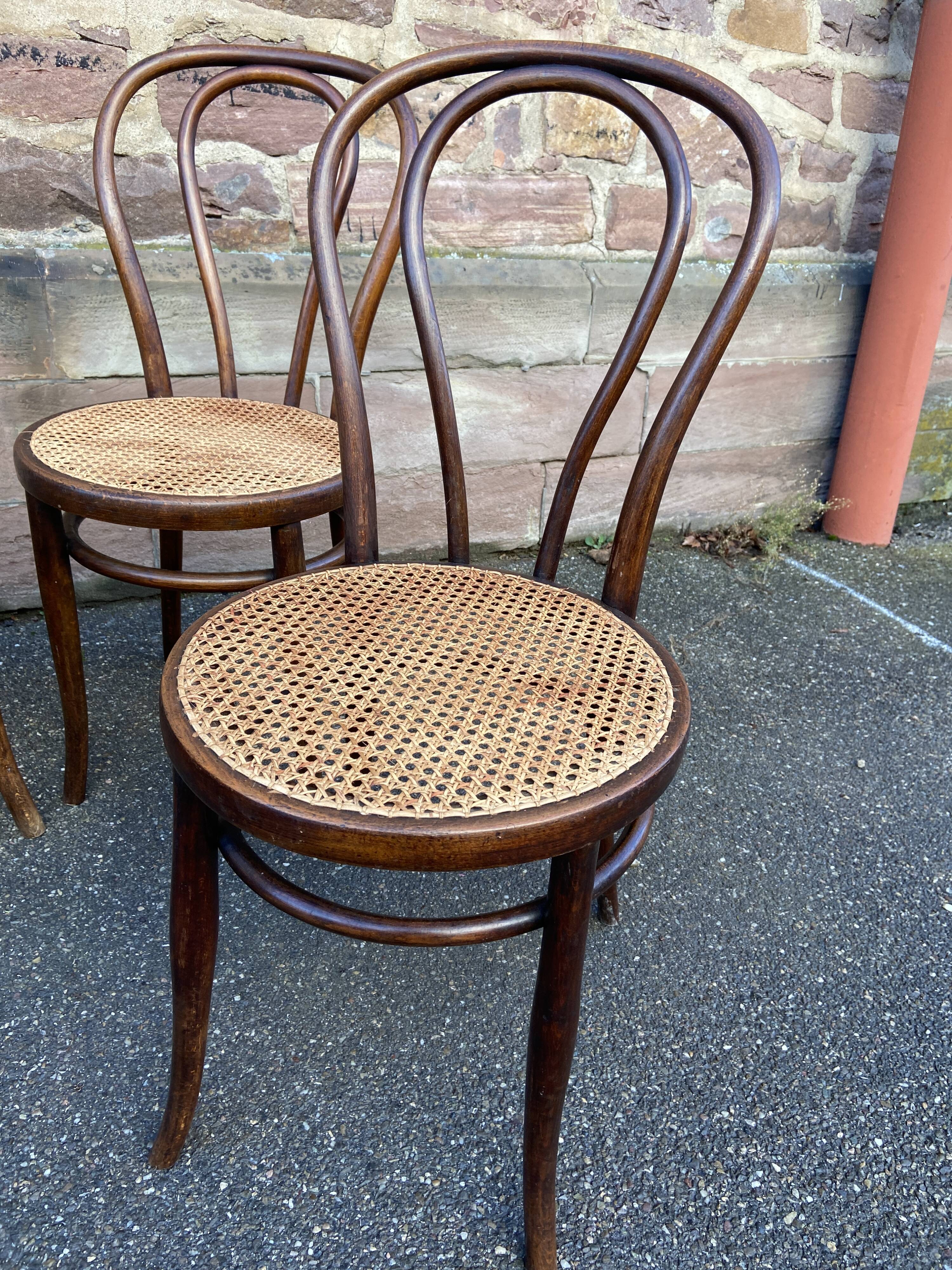 Set of 4 mismatched bistro chairs vintage curved wood