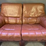 Brutalist style wood and leather sofa